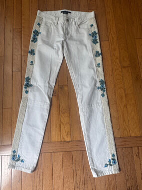 $798 RALPH LAUREN EMBROIDERED SEQUENCE FLORAL WHITE JEANS SIZE 28